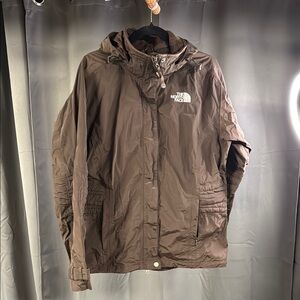The North Face Brown Ski Jacket with Hood and Weather-Resistant Material